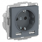 Розетка 1-м СП AtlasDesign 16А IP20 с 2-мя заряд. устройствами USB тип A+A 5В/2.4А 2х5В/1.2А механизм грифель SE ATN000730 - smartlife-ural.ru – Екатеринбург