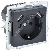 Розетка BRITE РЮш10-1-БрГ 16А с USB A+A 2.1А с заземл. защ. шторки механизм графит IEK BR-R14-16-U21-D21-K53 - smartlife-ural.ru – Екатеринбург
