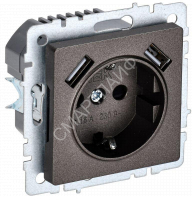 Розетка BRITE РЮш10-1-БрТБ 16А с USB A+A 2.1А с заземл. защ. шторки темн. механизм бронза IEK BR-R14-16-U21-D21-K45 - smartlife-ural.ru – Екатеринбург