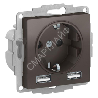 Розетка 1-м СП AtlasDesign 16А IP20 с 2-мя заряд. устройствами USB тип A+A 5В/2.4А 2х5В/1.2А механизм мокко SE ATN000630 - smartlife-ural.ru – Екатеринбург