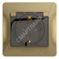 Розетка 1-м СП Glossa 16А IP44 с заземл. защ. шторки с крышкой в сборе титан SE GSL000448 - smartlife-ural.ru – Екатеринбург