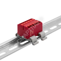 Блок распределительный с горизонт. адаптером на рейку шир. 35мм зажим push-in 12 точек подключения 2.5кв.мм красн. DKC DTP1-012-04SPUR-H - smartlife-ural.ru – Екатеринбург