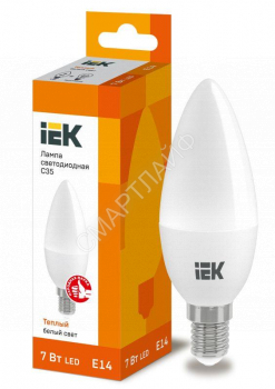 Лампа светодиодная ECO C35 7Вт свеча 3000К E14 230В IEK LLE-C35-7-230-30-E14 - smartlife-ural.ru – Екатеринбург