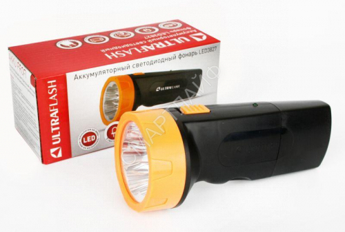 Фонарь аккумуляторный LED3827 5LED аккум. SLA 220В пластик. черн./желт. (кор.) Ultraflash 11241 - smartlife-ural.ru – Екатеринбург