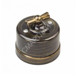 Выключатель проходной поворотный 1-кл. ОП Лизетта 10А IP20 ретро 2 полож. ABS-пластик бронз. Bironi B1-201-25 - smartlife-ural.ru – Екатеринбург