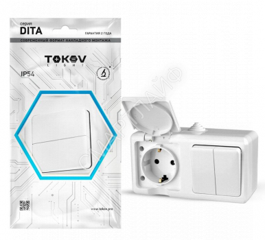 Блок ОП Dita (розетка 16А 250В с заземл. + 2-кл. выкл. 10А) IP54 бел. TOKOV ELECTRIC TKL-DT-V2RZ-C01-IP54 - smartlife-ural.ru – Екатеринбург