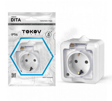 Розетка 1-м ОП Dita 16А IP54 250В с заземл. с прозр. крышкой бел. TOKOV ELECTRIC TKL-DT-R1Z-C01T-IP54 - smartlife-ural.ru – Екатеринбург