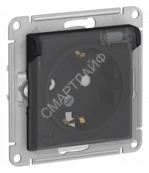 Розетка 1-м СП AtlasDesign Aqua 16А IP44 с заземл. защ. шторки с прозр. крышкой механизм карбон SE ATN441046 - smartlife-ural.ru – Екатеринбург