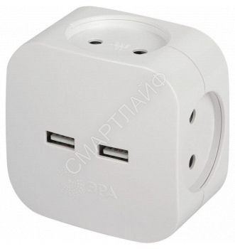 Разветвитель электрический SP-4-USB-W на 4 розетки 220В+ 2xUSB 2400мА без заземл 10А бел. Эра Б0049532 - smartlife-ural.ru – Екатеринбург