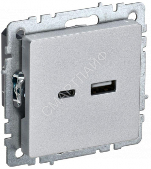 Розетка BRITE USB A+C 18Вт РЮ11-1-БрА механизм алюм. IEK BR-U22-018-K47 - smartlife-ural.ru – Екатеринбург