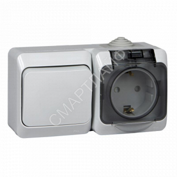 Блок ОП Этюд (1-м розетка 16А 250В евростандарт с заземл. защ. шторки + 1-кл. выкл.) IP44 сер. SE BPA16-241C - smartlife-ural.ru – Екатеринбург