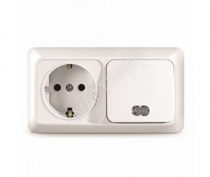 Блок ОП Олимп 1-кл. вык. с подсветкой + роз. с заземл. горизонт. бел. UNIVersal О0036 - smartlife-ural.ru – Екатеринбург