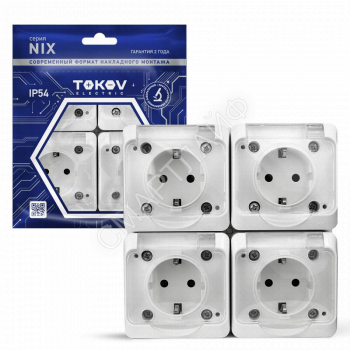 Розетка 4-м ОП Nix 16А IP54 250В с заземл. с прозр. крышкой бел. TOKOV ELECTRIC TKE-NX-R4Z-C01T-IP54 - smartlife-ural.ru – Екатеринбург