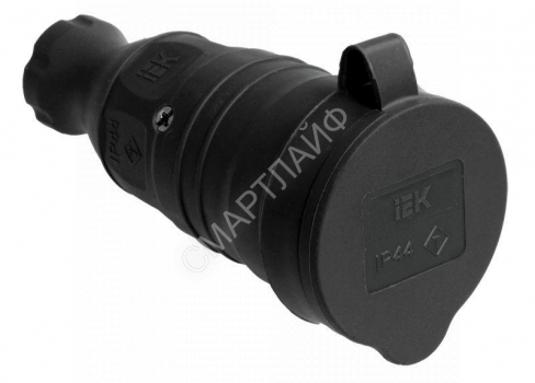 Розетка переносная 1-м Омега РБп13-1-0м IP44 с защ. крышкой с заземл. каучук черн. IEK PKR21-016-2-K02 - smartlife-ural.ru – Екатеринбург