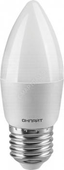 Лампа светодиодная 61 130 OLL-C37-8-230-6.5K-E27-FR 8Вт свеча 6500К холод. бел. E27 800лм 176-264В ОНЛАЙТ 61130 - smartlife-ural.ru – Екатеринбург