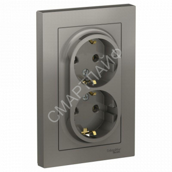 Розетка 2-м СП AtlasDesign 16А IP20 с заземл. в сборе сталь SE ATN000924 - smartlife-ural.ru – Екатеринбург