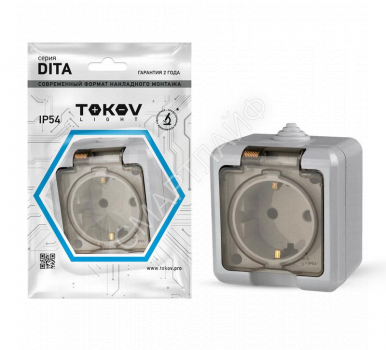 Розетка 1-м ОП Dita 16А IP54 250В с заземл. с прозр. крышкой сер. TOKOV ELECTRIC TKL-DT-R1Z-C06T-IP54 - smartlife-ural.ru – Екатеринбург