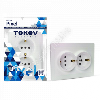 Розетка 2-м СП Pixel 16А IP20 с заземл. защ. шторки в сборе перламутр. TOKOV ELECTRIC TKE-PX-R2FZSF-C04 - smartlife-ural.ru – Екатеринбург