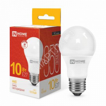 Лампа светодиодная LED-A60-VC 10Вт грушевидная 3000К тепл. бел. E27 950лм 230В IN HOME 4690612020204 - smartlife-ural.ru – Екатеринбург