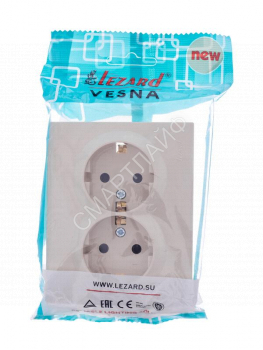 Розетка 2-м СП VESNA с заземл. со шторками ПБТ кремов. LEZARD 742-0300-178B - smartlife-ural.ru – Екатеринбург