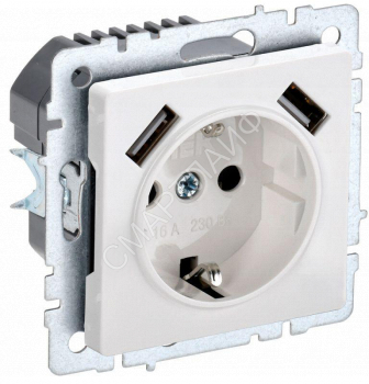 Розетка BRITE РЮш10-2-БрБ 16А с USB A+A 3.1А с заземл. защ. шторки механизм бел. IEK BR-R14-16-U21-D31-K01 - smartlife-ural.ru – Екатеринбург