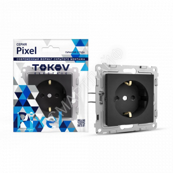 Розетка 1-м СП Pixel 16А IP20 с заземл. механизм карбон TOKOV ELECTRIC TKE-PX-R1Z-C14 - smartlife-ural.ru – Екатеринбург