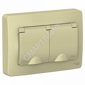 Розетка 2-м СП Blanca 16А IP44 250В с заземл. защ. шторки с крышкой беж. SE BLNRS441127 - smartlife-ural.ru – Екатеринбург
