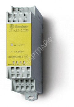 Реле безопасности модульное электромеханич. (реле с принудительным управлением контактами) 2NO+2NC 6А AgSnO2 24В DC безвинт. клеммы 22.5мм IP54 FINDER 7S1490244220 - smartlife-ural.ru – Екатеринбург