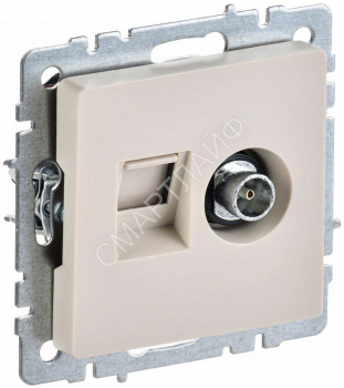 Розетка компьютерная + телевизионная 2-м Brite РТВ/РК12-БрКр RJ45 кат.5E + TV механизм беж. IEK BR-AK20-1-K10 - smartlife-ural.ru – Екатеринбург