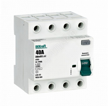 Выключатель дифференциального тока (УЗО) 4п 40А 300мА тип AC 6кА УЗО-03 DEKraft 14251DEK - smartlife-ural.ru – Екатеринбург
