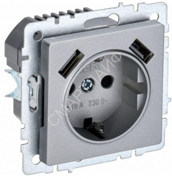 Розетка BRITE РЮш10-1-БрА 16А с USB A+A 2.1А с заземл. защ. шторки механизм алюм. IEK BR-R14-16-U21-D21-K47 - smartlife-ural.ru – Екатеринбург