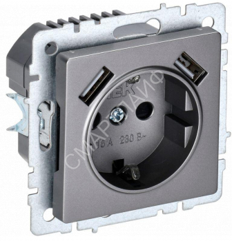 Розетка BRITE РЮш10-1-БрС 16А с USB A+A 2.1А с заземл. защ. шторки механизм сталь IEK BR-R14-16-U21-D21-K46 - smartlife-ural.ru – Екатеринбург