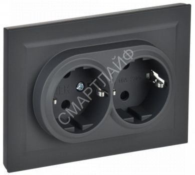 Розетка 2-м СП BRITE РСш12-3-БрГ 16А в сборе с заземл. защ. шторки графит IEK BR-R24-16-K53-F - smartlife-ural.ru – Екатеринбург