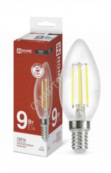 Лампа светодиодная LED-СВЕЧА-deco 9Вт свеча прозрачная 4000К нейтр. бел. E14 1040лм 230В IN HOME 4690612026206 - smartlife-ural.ru – Екатеринбург