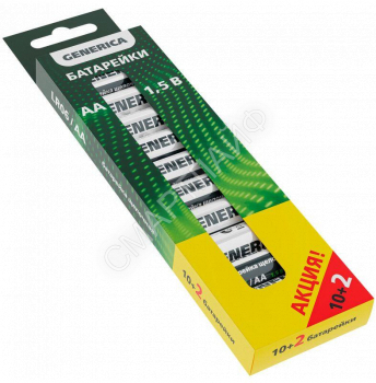 Элемент питания алкалиновый AA/LR6 Alkaline ПРОМО (уп.10+2шт) GENERICA ABT-LR06-ST-B12-G - smartlife-ural.ru – Екатеринбург