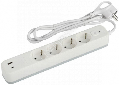 Удлинитель с сетевым фильтром 4х3м с заземл. 10А USF-4es-3m-2xUSBAC-W +2xUSBA+C 3.1A с выкл. с базов. защитой Эра Б0059573 - smartlife-ural.ru – Екатеринбург