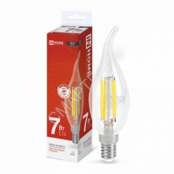 Лампа светодиодная LED-СВЕЧА НА ВЕТРУ-deco 7Вт свеча на ветру прозрачная 4000К нейтр. бел. E14 810лм 230В IN HOME 4690612007670 - smartlife-ural.ru – Екатеринбург
