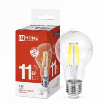 Лампа светодиодная LED-A60-deco 11Вт грушевидная прозрачная 4000К нейтр. бел. E27 1160лм 230В IN HOME 4690612026145 - smartlife-ural.ru – Екатеринбург
