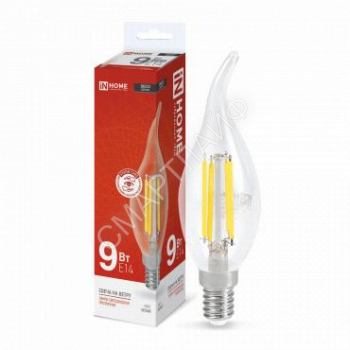 Лампа светодиодная LED-СВЕЧА НА ВЕТРУ-deco 9Вт свеча на ветру прозрачная 4000К нейтр. бел. E14 1040лм 230В IN HOME 4690612026244 - smartlife-ural.ru – Екатеринбург