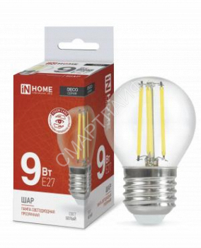 Лампа светодиодная LED-ШАР-deco 9Вт шар прозрачная 4000К нейтр. бел. E27 1040лм 230В IN HOME 4690612026282 - smartlife-ural.ru – Екатеринбург