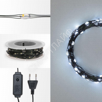 Гирлянда светодиодная "Роса" 50м 500LED бел. IP20 230В с контроллером провод зел. Neon-Night 303-285 - smartlife-ural.ru – Екатеринбург