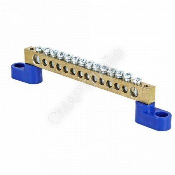 Шина нулевая N 6х9 14 отверстий 2 синих угловых изолятора латунь розн. стикер PROxima EKF sn0-63-14-2-r - smartlife-ural.ru – Екатеринбург