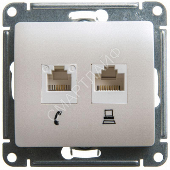 Розетка компьютерная + телефонная 2-м СП Glossa RJ45 + RJ11 кат.5E механизм перламутр SE GSL000685 - smartlife-ural.ru – Екатеринбург