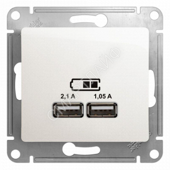 Розетка USB 2-м СП Glossa тип A+A 5В/2100мА 2х5В/1050мА механизм перламутр. SE GSL000633 - smartlife-ural.ru – Екатеринбург