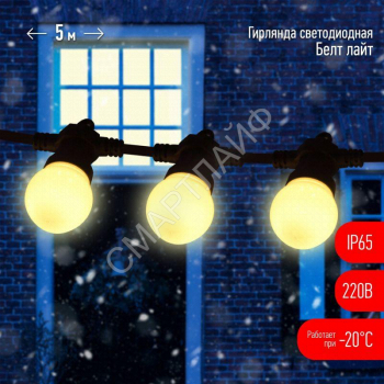 Гирлянда "Белт Лайт" 5м 15LED шаг 30см тепл. свет 220В каучуковая изоляция IP65 ЭРА Б0047952 - smartlife-ural.ru – Екатеринбург