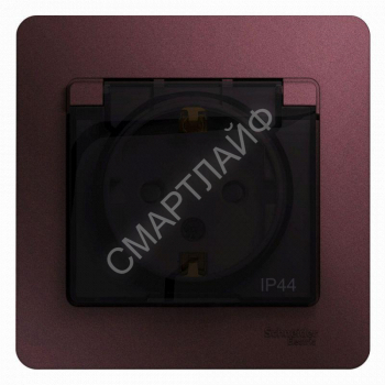 Розетка 1-м СП Glossa 16А IP44 250В с заземл. защ. шторки с крышкой в сборе баклажан. SE GSL001148 - smartlife-ural.ru – Екатеринбург