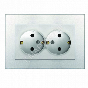 Розетка 2-м СП Афина 16А IP20 с заземл. в сборе серебр. Universal A0128-S - smartlife-ural.ru – Екатеринбург