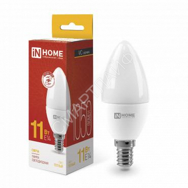 Лампа светодиодная LED-СВЕЧА-VC 11Вт свеча 3000К тепл. бел. E14 1050лм 230В IN HOME 4690612020464 - Интернет-магазин СМАРТЛАЙФ