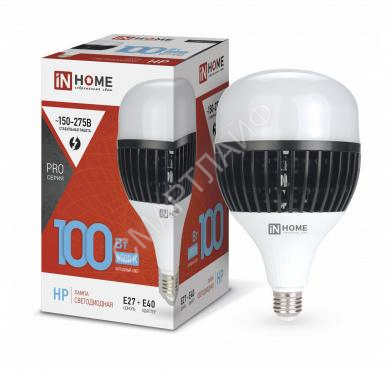 Лампа светодиодная LED-HP-PRO 100Вт грушевидная 6500К холод. бел. E27 9500лм 150-275В с адаптером E40 бел. IN HOME 4690612035697 - Интернет-магазин СМАРТЛАЙФ