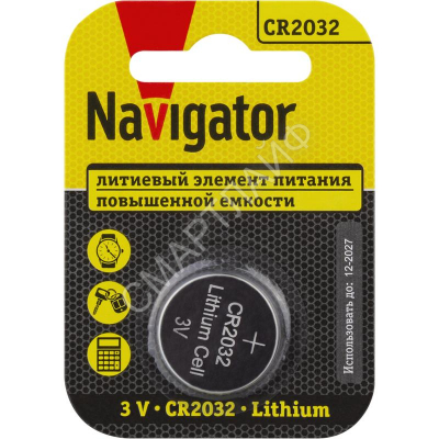 Элемент питания литиевый CR2032 93 823 NBT-CR2032-BP1 (блист.1шт) NAVIGATOR 93823 - Интернет-магазин СМАРТЛАЙФ